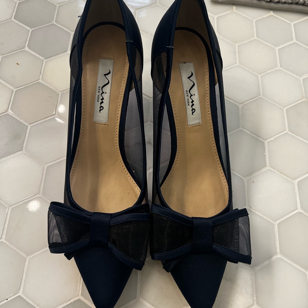 Nina Women's Navy Mesh Bow Heels